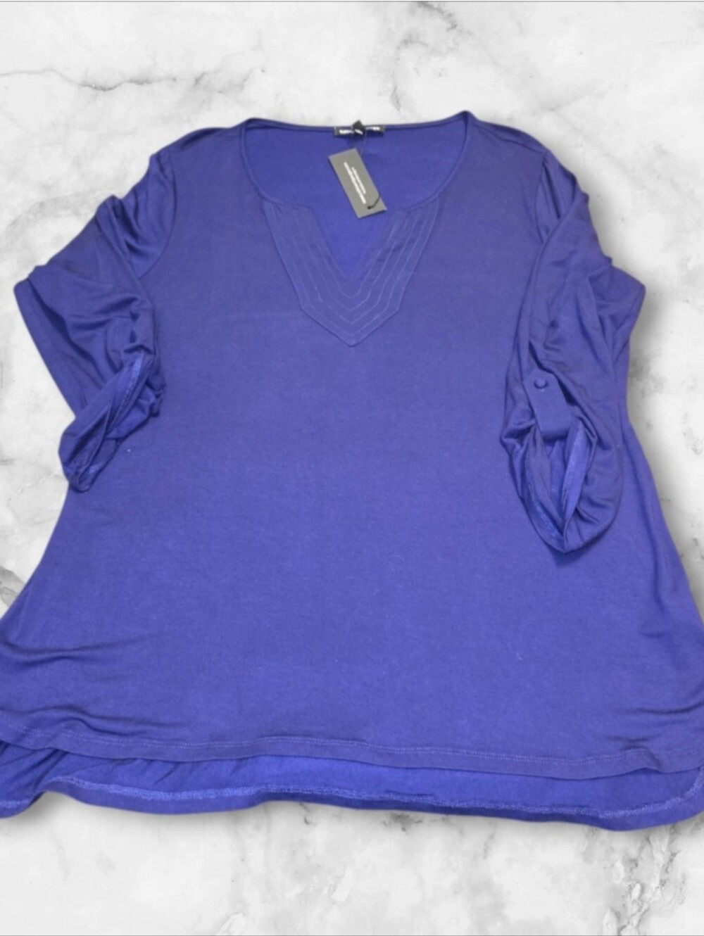 Cable & Gauge Deep Blue V-Neck Long Sleeve Top
